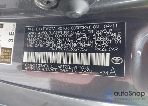 2012 Scion Tc from USA, damaged, VIN JTKJF5C79C3027752